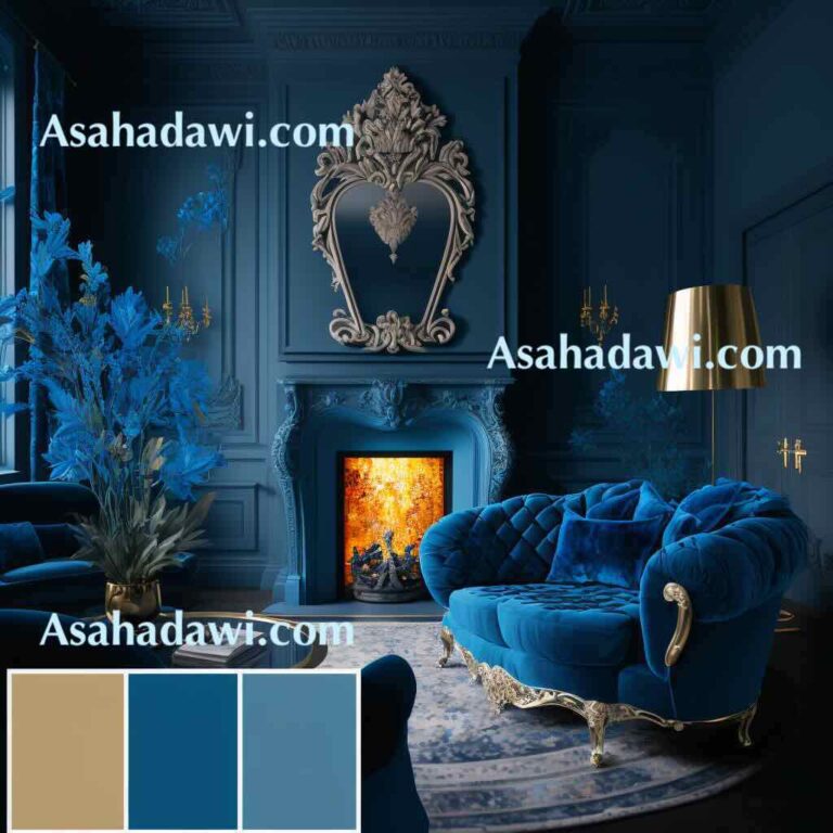 Color palette with small corner rococo blue fireplace with paint palette and colors palette . corner fireplace Architectural Visualisation, interior design, stunning modern villa, Frederick hart ornament with huge living room with corner Fireplace with beautiful burning detailed fire, photography, photorealistic, studio photography, hdr, 8k, cinematic color lighting, Warm and cozy interior fireplace in the living room space with sofa, pouf, beige carpet, lamp, mock up poster frame, decoration, plant and coffee table. cozy glass home decor. Template dramatic lighting, illuminated face lighting, Cannon EOS 5D Mark III, 85mm, volumetric lighting, high quality, photorealistic, symmetrical, full view, atmosphere lights, 4k, interior design magazine, AD magazine ,elle decorated magazine, 50mm, 4k, hyper detailed, octane render, cinematic, centered, DSLR, Cinestill 35mm film , volumetric lighting